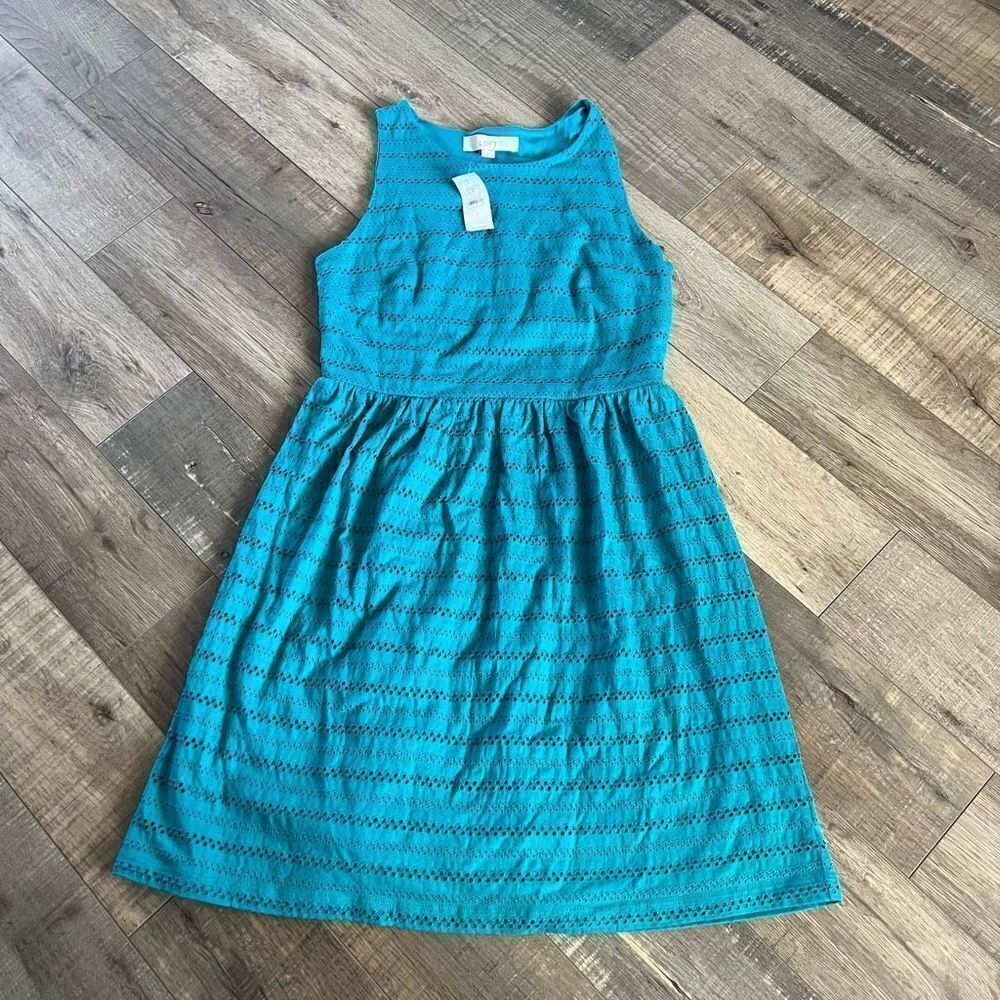 Loft turquoise eyelet sundress size s